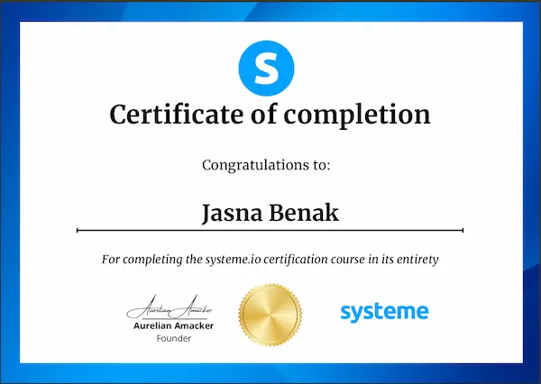 Systeme.io certificate of completion